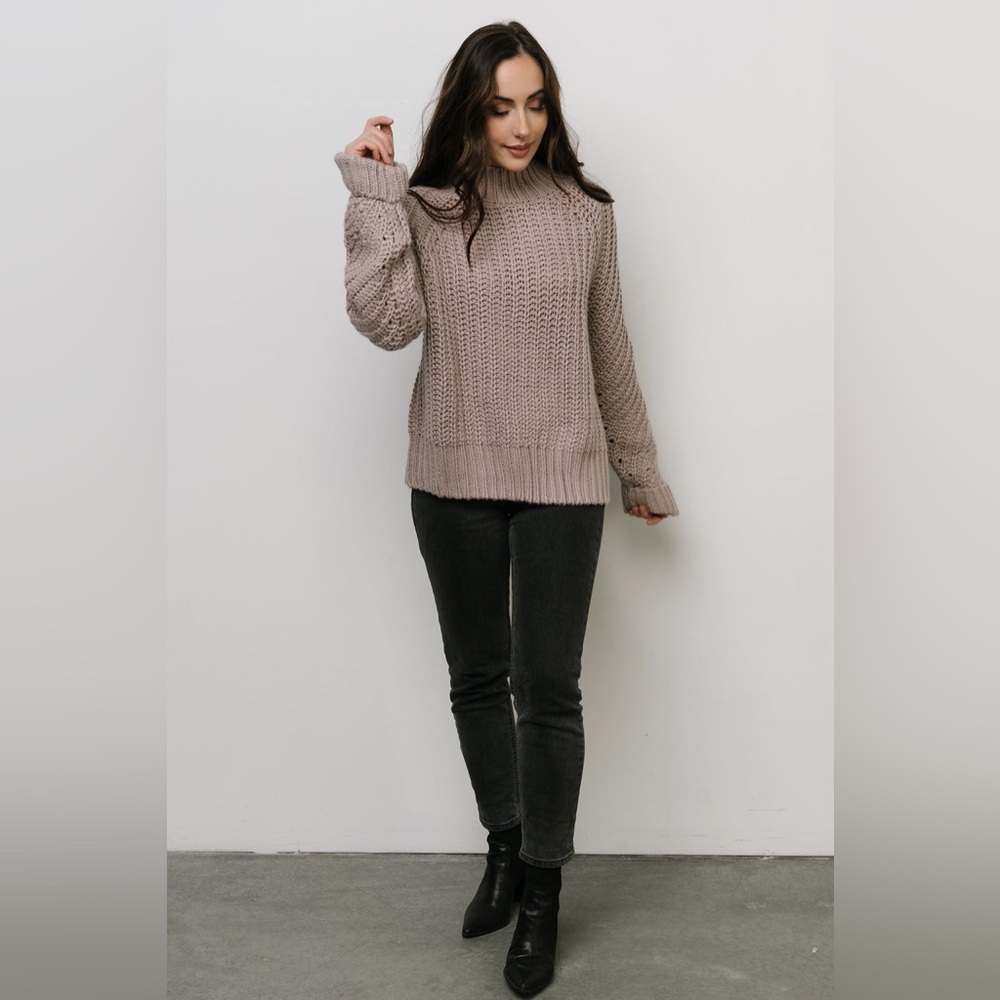 Baltic Born In Loom Chunky Knit Oversized Mock Neck Sweater M Taupe Tan NEW